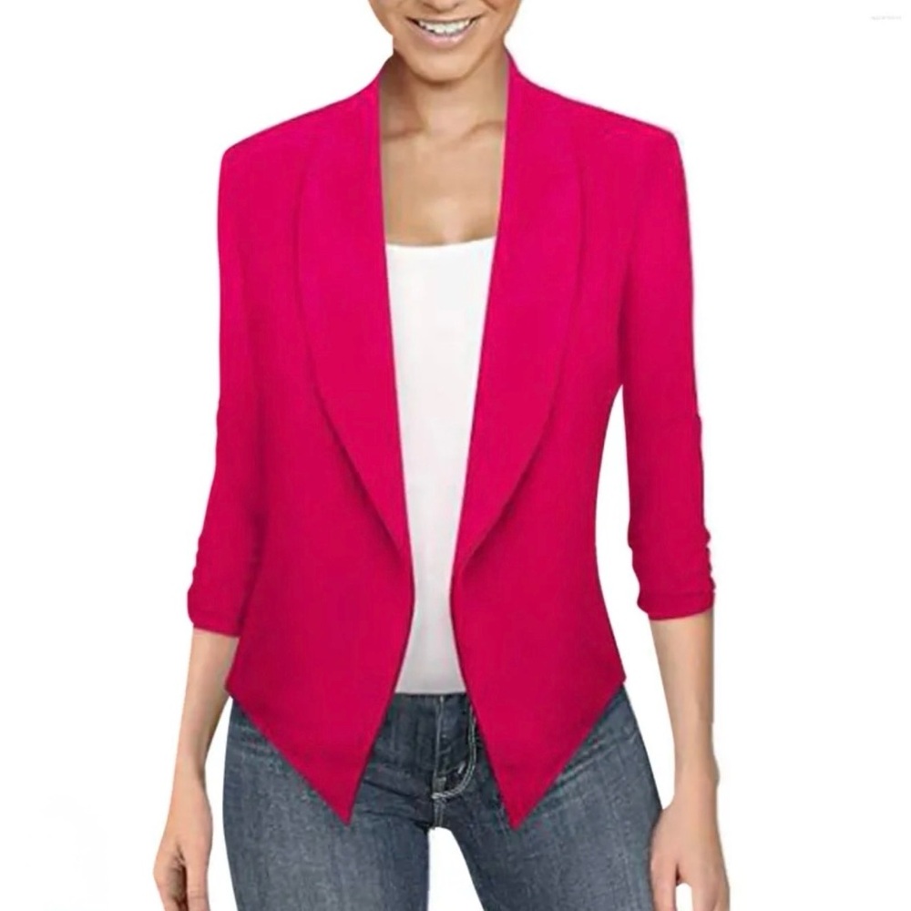 Doublju NWOT Pink Open Front Cardigan with Ruching on Arms